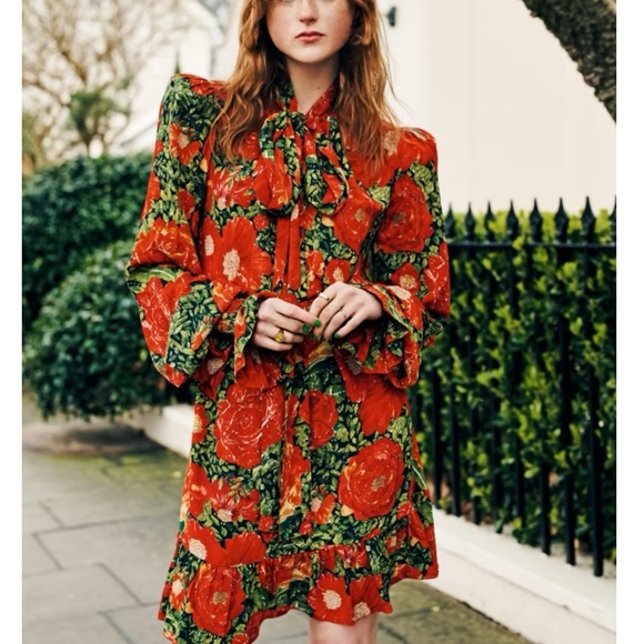 The Vampire’s Wife Dresses & Skirts - The Vampire’s Wife Hypnosis Floral Rose Silk Puff Shoulder Midi Dress